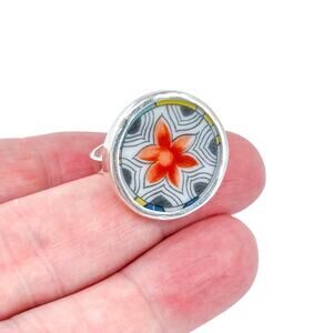 Vintage A. Hicks St Croix Sterling Silver 925 Red Flower Floral Ring Size 8